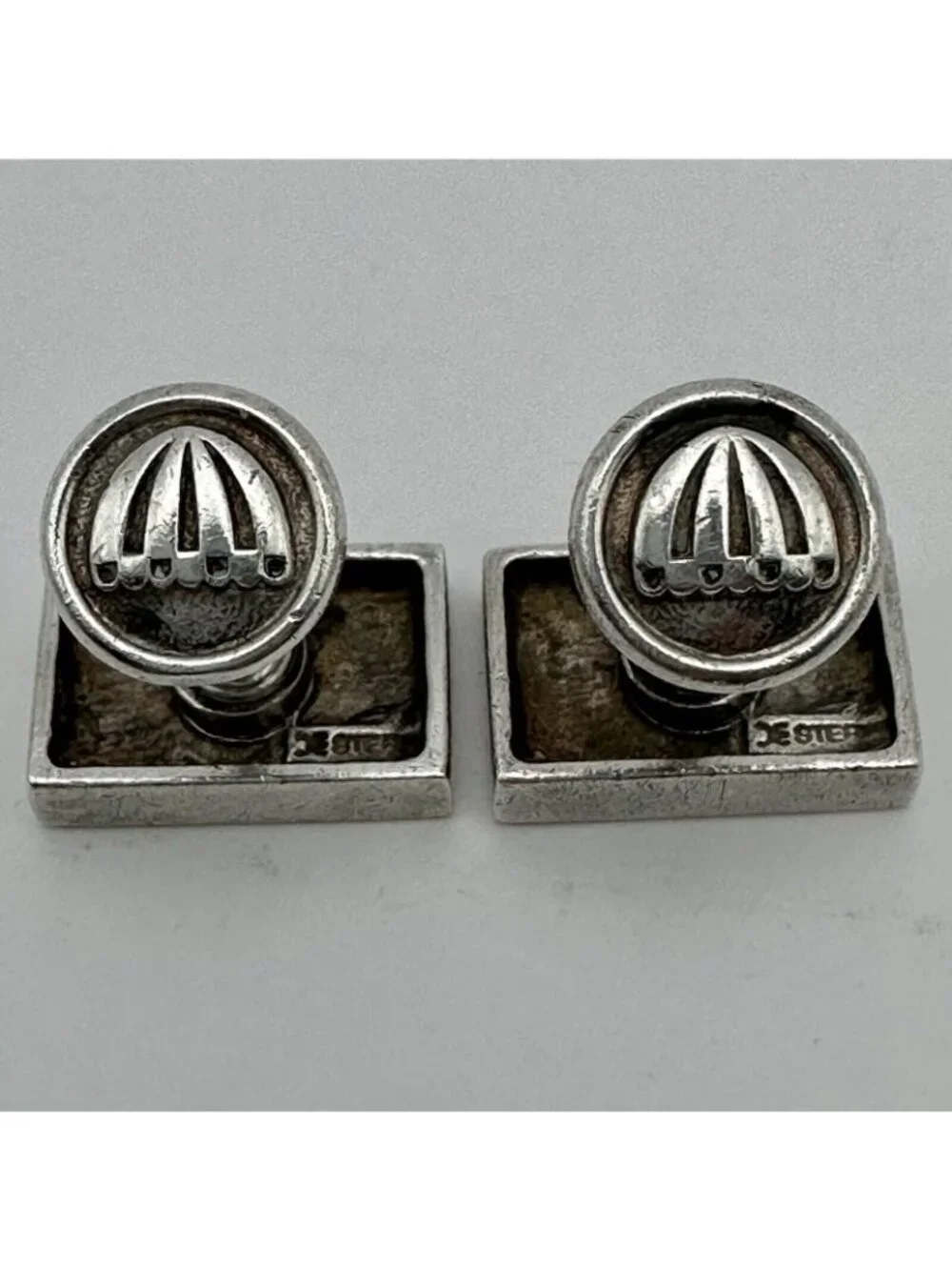 Blue Red Enamel Stripe Cufflinks Designed Signed Sterling Silver Unique Fix Back